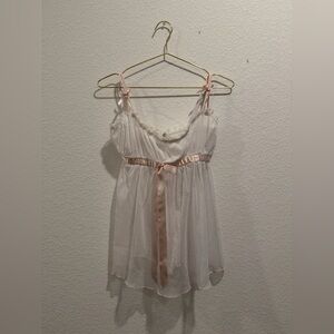Rampage white pink bow babydoll sheer lace slip cami nightgown dress